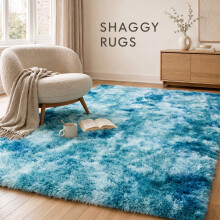 (Tie Dye Teal Rug - 160x230cm) Imperial Rooms Shaggy Rugs Non Slip Faux Fur Large Area Rugs for Living Rooms