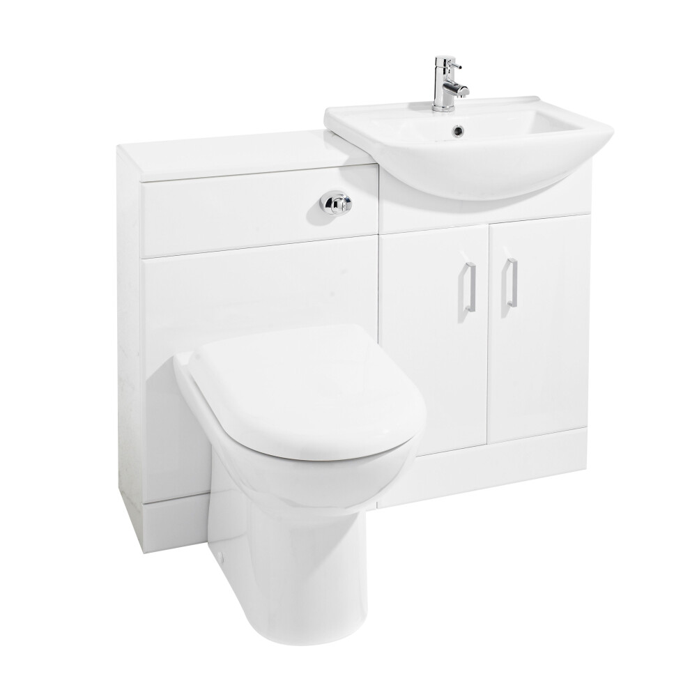 Cloakroom Furniture Pack - Cabinet, Square Basin, Wc Unit, Concealed Cistern, Back To Wall Pan And Soft Close Seat - Gloss White 5056211833895
