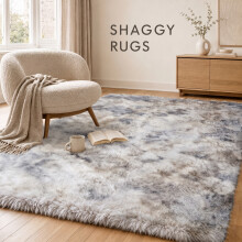 (Tie Dye Light Grey Rug - 160x230cm) Imperial Rooms Shaggy Rugs Non Slip Faux Fur Large Area Rugs for Living Rooms