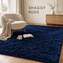 (Navy Blue Rug - 160x230cm) Imperial Rooms Shaggy Rugs Non Slip Faux Fur Large Area Rugs for Living Rooms
