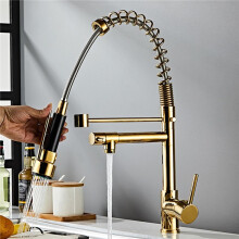 Gold-colored kitchen faucet, pull-down dual-function spray head, brushed nickel stainless steel sink faucet (including inlet hose).