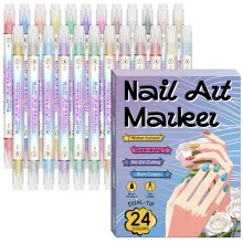 24 Colors 3D Nail Art Pens Set, Double-Headed Nail Point Graffiti Dotting Pen Quick Dry Long-Last Acrylic Paint Markers