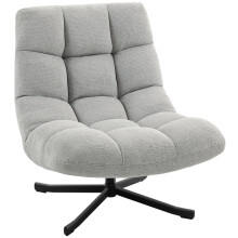 Draaibare loungestoel met brede zitting, chenille stof, lichtgrijs