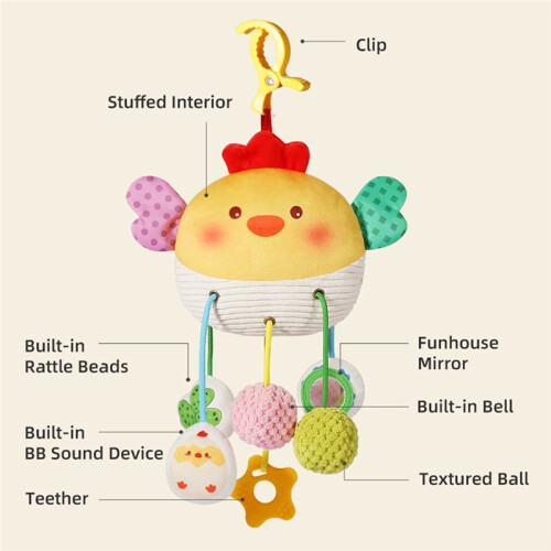 Polyester Chick Pull String Baby Teething Toy,Enhances Color Recognition,Hand-Eye Coordination,Motor Skill,Birthday Gift 2