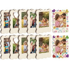 Wooden Picture Frame with 12 Watercolor Pencils Stickers Unfinished DIY Photo Frame Fridge Photo Decor 10 Pack