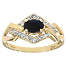(J) Jewelco London 9ct Gold Round 5pts Diamond Oval 0.65ct Sapphire Art Deco Rhombus Link Pave Solitaire Ring - PR0AXL8181YSA