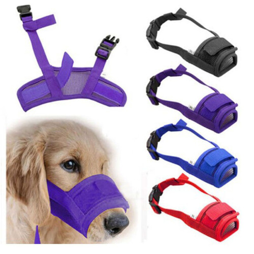 (Red,2XL)Dog Adjustable Mask Bark Bite Mesh Mouth Muzzle Grooming Anti Chewing Service 1