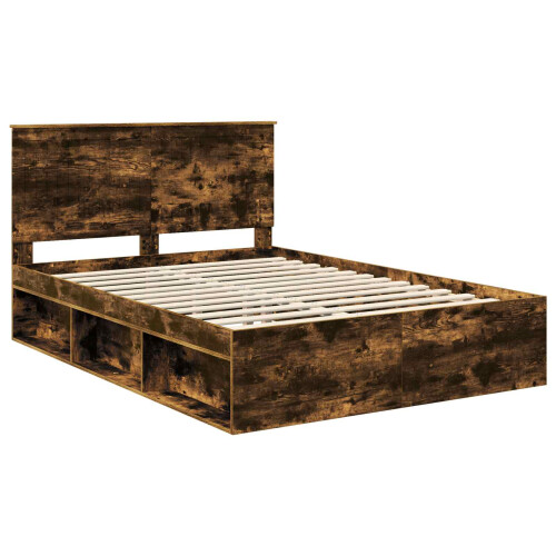 VidaXL vidaXL Bed Frame Smoked Oak 135 x 190 cm Solid Pine Wood 1