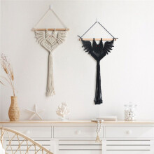 Halloween Bat Macrame Wall Hanging Geometric Art Decor Handmade Woven Gothic Ornament for Bedroom Black