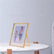 Gold Floating Picture Frame Set of 2, Gift Metal Glass Photo Frames, for Tabletop Display Vertically