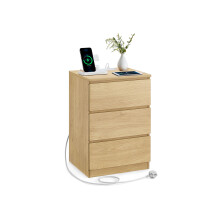 Bedside Table - Wood - Straw Yellow - With Charging Station and Drawers