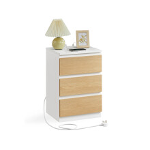 Bedside Table - Engineered Wood - Cloud White and Almond Yellow - Integrated Charging Station