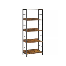 5-Tier Bookshelf - Wood and Metal - Rustic Brown and Ink Black - Industrial Design with Back Panels