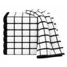 (Black) Jumbo Big Check Tea Towels 100% Cotton Kitchen Dish Cloths Large Terry Toweling Towels Super Absorbent Soft Reusable Cleaning Drying Cloths