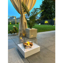 Freistehender Bioethanolkamin Sunset Garden Weiß Matt - Moderner Design-Kamin mit Sicherheitsglas, 2 kW, 1 L Brenner