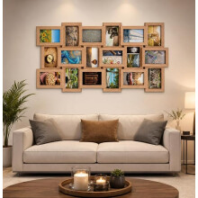18 Multi Wall 6X4'' Photo Frame Wooden Oak 88x45Cm