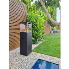 Bioethanol Standkamin Patio Bestia mit Sicherheitsglas, Edelstahlbrenner 3 l, Schwarz matt