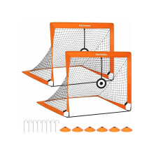 Set of 2 Portable Football Nets - Fibreglass - Black - Includes Targets and Training Cones