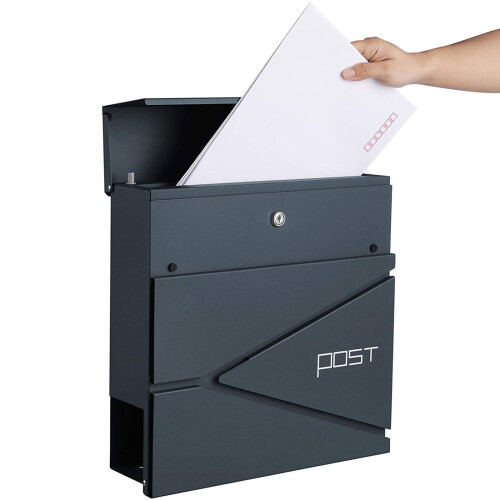 Lockable Wall-Mounted Mailbox - Steel - Anthracite Grey - Includes Newspaper Holder 2