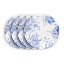 Wade Blue Floral Set of 4 Dinner Plates with Pale Blue & White Floral Pattern, Blue, WA967037BLU
