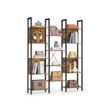 Bookcase - Metal - Rustic Brown and Ink Black - 14 Shelves, Industrial Style