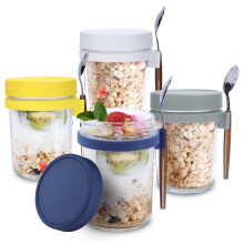 Lot de 4 Bocaux D'Avoine de Nuit avec Couvercles et CuillèRes, RéCipient D'Avoine de Nuit en Verre RéUtilisable avec Marques de Mesure