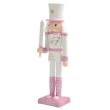 Figurine de Soldat Casse-Noisette en Bois Rose de 30 cm, Cheveux Blancs, Marionnette IncrustéE de Strass, PoupéE de Soldat Casse-Noisette, Jouet