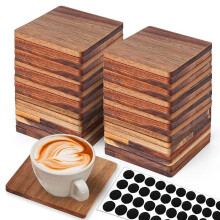 36 Pieces Unfinished Wood Coasters, 4 Inch Square Acacia-Wooden Coasters for Crafts with Non-Slip Silicon Dots