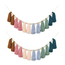 2PCS Rainbow Boho Tassel Garland with Wood Beads Colorful Wall Hanging Garland Party Baby Shower Decor