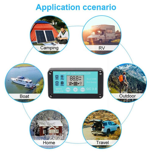 MPPT Solar Charge Controller Multiple Protection Solar Solar QC3.0 Controller with LCD Screen(10A) 2
