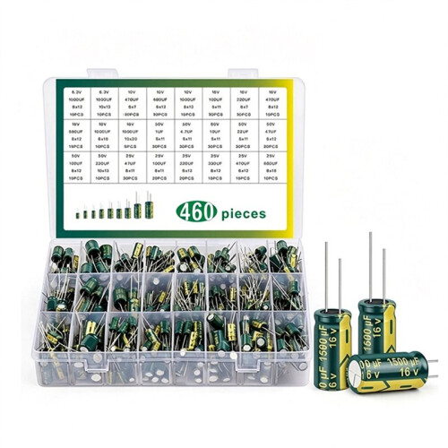 460PCS 24Values Aluminum Capacitor Box Kit High-Frequency Electrolytic Capacitors with Strong Box 1