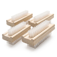(Set of 4) GEEZY Double Sided Wooden Nail Scrubbing Brushes Soft Bristles Heavy Duty Nail Brushes