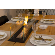Inbyggd bioetanolkamin 100 cm med säkerhetsglas, 1 l Brenner mit kontinuerlig flamlinje, svart matt