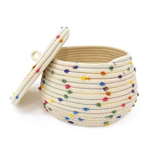 Petit Panier en Corde avec Couvercle, Petit Panier de Rangement Rond Tissé avec Couvercle Pour L'Organisation, Petit Panier à Jouets DéCoratif