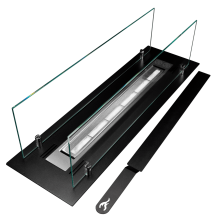 Bioethanol Einbaukamin 65 cm mit Sicherheitsglas, 0,75 l Brenner mit durchgehender Flammenlinie, Schwarz matt, TÜV-zertifiziert