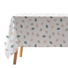 Obrus Bawełniany Prostokątny Plamoodporny w Liście 140x240 cm Biały
