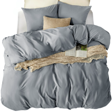 Parure de lit en microfibre 4 pièces respirante 135x200 cm Gris — housse couette 135x200, linge lit moderne