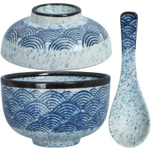 Miska Ceramiczna do Zupy w Stylu Japońskim z Pokrywką 10 cm Niebieska