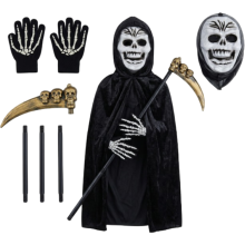 Dziecięcy Kostium Przebranie Halloween Szkielet Żniwiarz Akcesoria 110 cm