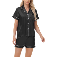 Pijama de Mujer de Dos Piezas Conjunto Elegante de Seda Satinada Negra Talla M — ropa dormir mujer