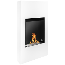 Bioethanol Stand- und Wandkamin Modern mit Sicherheitsglas, TÜV-Brenner 0,7 l, Weiß Struktur matt