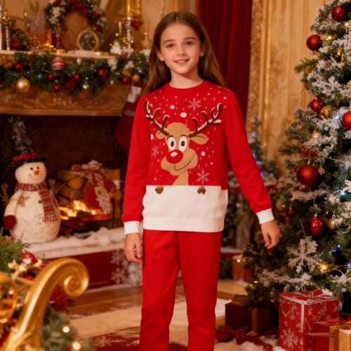 Kinder Weihnachtspullover Winter Warm Weich Rot 7-14 Jahre M — weihnachtspullover kinder, kinder strickpullover 2
