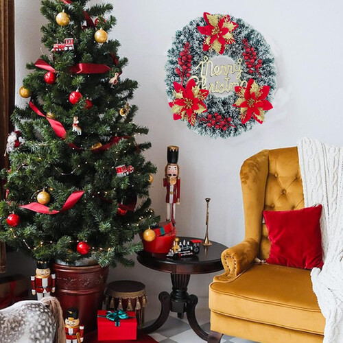 Weihnachtskranz Künstlich Elegant 38cm Rot Gold 2
