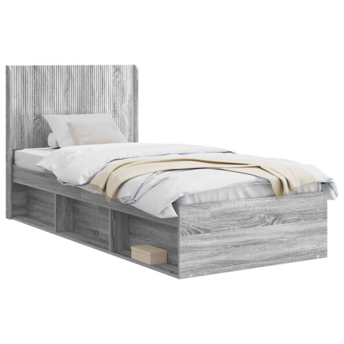 VidaXL vidaXL Bed Frame with Storage and Headboard Grey Sonoma 75 x 190 cm 1