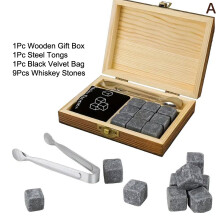 (A) Vatertagsgeschenk für Männer, Whiskey-Steine-Set, 8 Stück Granit-Eiswürfel, 2 Stück Becher für Whiskey, in einer Holzflaschenbox