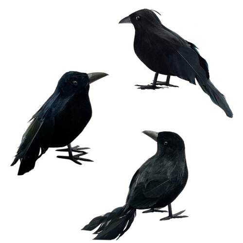 12Pcs Halloween Black Crows Feathered Crows Realistic Looking Handmade Feathered Crow , 3 Styles 1