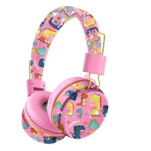 Kabelloses -Headset mit Mikrofon, Dinosaurier-Tier-Stereo-Musik-KopfhöRer, TF-Karten-KopfhöRer für Kinder, Rosa
