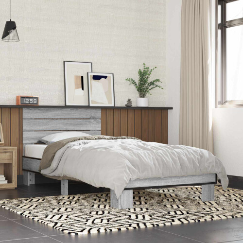 VidaXL vidaXL Bed Frame with Headboard Grey Sonoma 80 x 200 cm