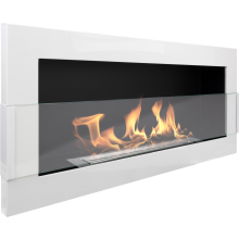 Väggmonterad bioetanolkamin 90 40 cm med säkerhetsglas, TÜV-certifierad brännare 0,75 l, vit högblank