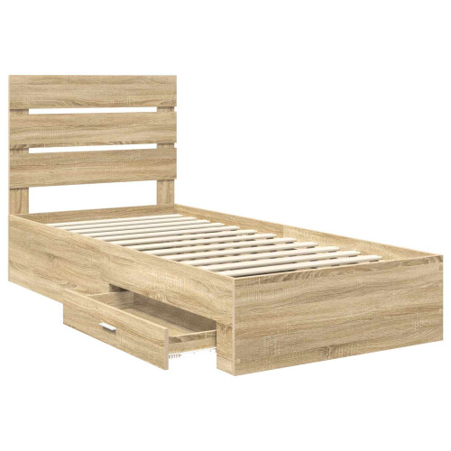 VidaXL vidaXL Bed Frame Sonoma Oak and Silver 75 x 190 cm Engineered Wood 1